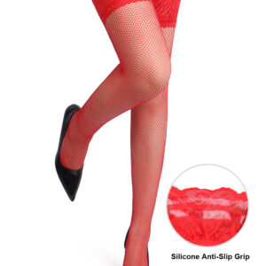 Red Fishnet Lace Top Stockings